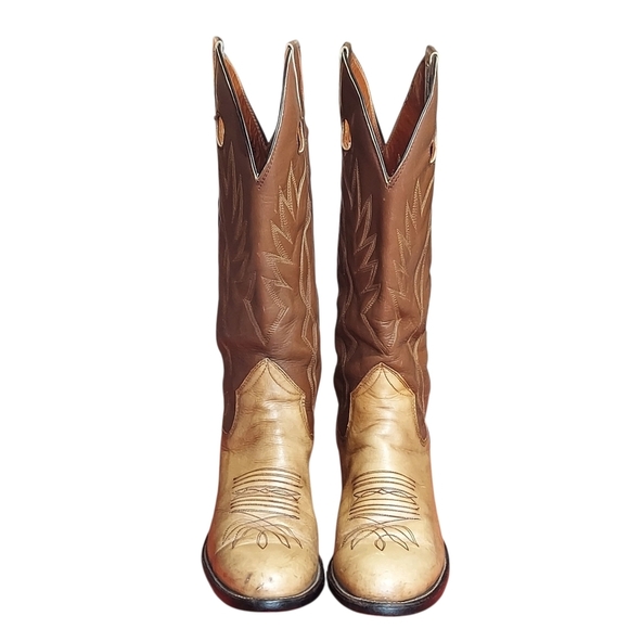 Sanders Vintage Two Tone Brown Leather Handcrafted Western Boots Women's - Picture 16 of 16